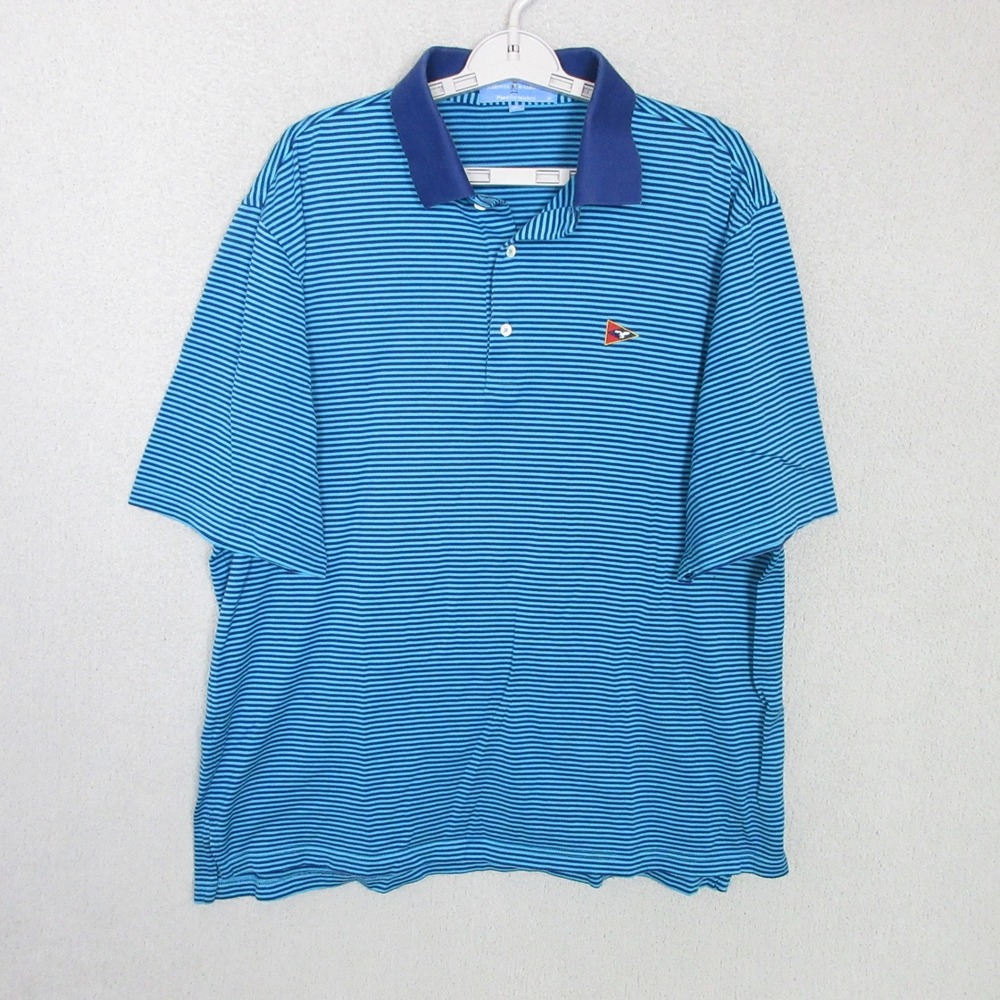 Fairway & Greene Polo Shirt Mens XL Blue Striped Pureformance Short Sleeve Golf
